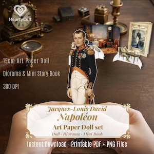 Napoleon utskrivbar pappersdocka – DIY-papperspysselset med diorama och minibok, direkt nedladdning