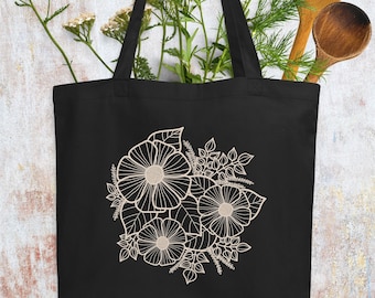 Floral Organic Cotton Tote Bag: Cottagecore Market Sack