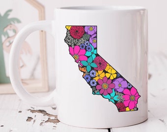 Floral California Mug, California State Mug, Cali Girl Mug, Cali Mug, California Coffee Mug, CA Coffee Cup, UNC Mug, 11oz Mugs, Ceramic Mug