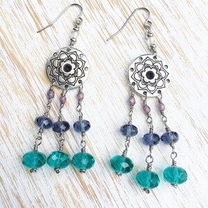 Mandala Earrings, Yoga Earrings, Long Earrings, Boho Earrings, Yoga Charms, Boho Wedding, Silver Mandala Jewelry, Boho Chic, Hypoallergenic