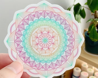 Colorful Mandala Sticker | 3” Vinyl Sticker | Weatherproof Scratch-resistant Dishwasher Safe Stickers