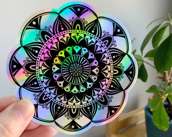 Holographic Mandala Sticker | 4” Vinyl Sticker | Weatherproof Scratch-resistant Dishwasher Safe Stickers