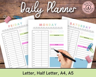 Printable Tagesplaner: Minimalistisches Regenbogen Design (Digitaler Download)