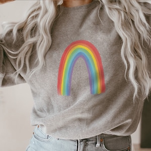Rainbow Sweatshirt, Rainbow Sweater, LGBTQ Pride Shirt, Long Sleeved Gray Sweatshirt Women, Colorful Rainbow Shirt, Cute Sweatshirts Women,