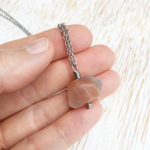 Moonstone Necklace, Gemstone Necklace, Wire Wrap Stone Jewelry, Moonstone Jewelry, June Birthstone Necklace Peach Moonstone Pendant Necklace
