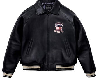 Avirex USA Leder Bombor Jacke, Cowsoft Leder Oberbekleidung, American Flight Icon