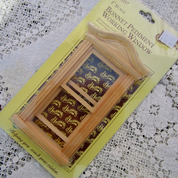 Houseworks 5057, working window with bonnet (curved) pediment for your 1:12 dollhouse ... NOS, original packaging but please read