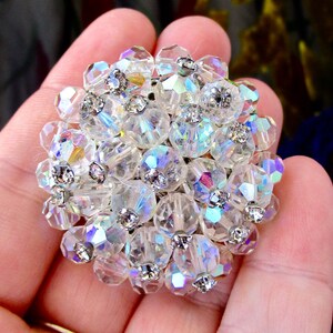 luscious AB beaded brooch with rhinestone tips in silver tone ... 1.5 inches across and a nice dome for 1950s fans