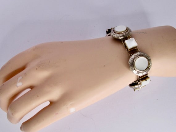 vintage mid-century mother of pearl and silver br… - image 1