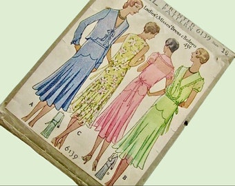McCall sewing pattern 6139, 1920s flapper early printed pattern in excellent shape, dress and bolero size 16, bust 34, collectible & usable