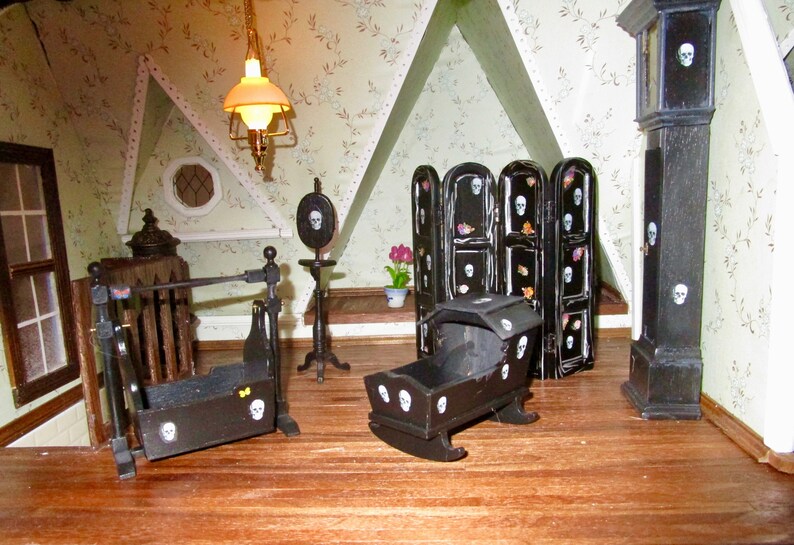 The Goth Dollhouse Nursery Hanging Wooden Cradle in Black Etsy