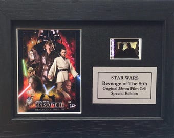 Star wars ep iii original 35mm film cells set in quality wood frame + coa v1