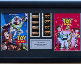 Toy story original double 35mm film cells set in quality wood frame + coa