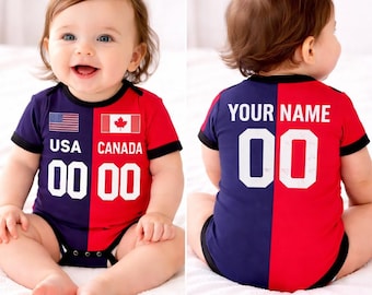 パーソナライズされたサッカーチーム2チーム入りベビーボディスーツ｜2026年ワールドカップ記念カスタムベビーボディスーツ｜名前と背番号入りカスタムベビー服