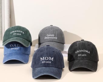パーソナライズされたヴィンテージ刺繍入りダッドキャップ｜ウォッシュドコットンコテージハット｜ユニセックスヴィンテージベースボールキャップ、パーソナライズギフト