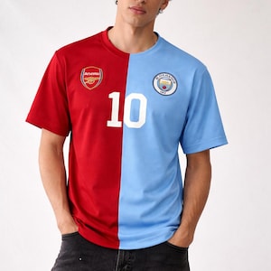 Camiseta de fútbol personalizada mitad y mitad / Camiseta de fútbol personalizada / Camiseta con nombre y número personalizados / Conjunto de moda para aficionados / Camiseta deportiva urbana