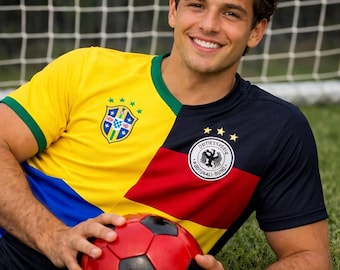 カスタムハーフ＆ハーフサッカージャージ｜パーソナライズされたバイナショナルサッカーシャツ｜名前と番号入り