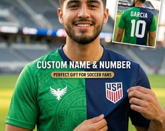 Custom Half Mexico Half USA Soccer Jersey | Personalized Mexican American Pride Shirt | Dual Citizen Gift | World Cup 2026 Jersey