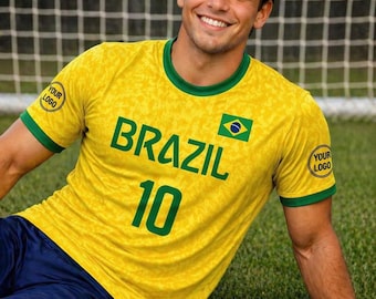 Completo da calcio personalizzato del Brasile per uomo, donna, ragazzi e bambini, uniforme sportiva da tifoso personalizzata con nome e numero, maglia della Coppa del Mondo 2026