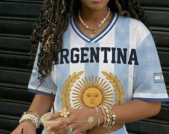 Personalized Argentina Crop Top Jersey | Custom Name Number Shirt | World Cup 2026 Cropped Jersey For Argentina Fan
