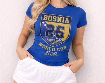 Bosnia Baby Tee for Women, Bosnia and Herzegovina Crop Top, Vintage Bosnia Flag Shirt, Sarajevo Aesthetic Tee, World Cup 2026, Y2K T-Shirt