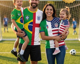 Custom Half & Half Soccer Jersey, Personalized Binational Shirt, Custom Name, Number, Two Country Football Shirt, Family Matching Gift