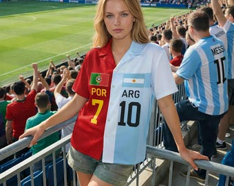 Personalized Half Half Binational Hawaiian Shirt | Custom Name Button Down Top | Country Flag World Cup 2026 Shirt