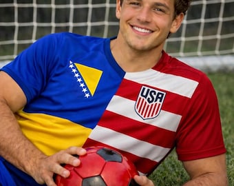 Custom Half and Half Soccer Jersey | Personalized Binational Soccer Shirt | Personalized Name & Number