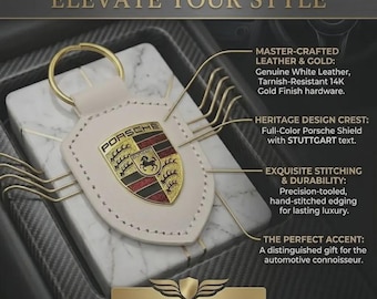 Porsche Leather Keyring – Silver Crest Key Chain | Luxury Car Accessory Gift Set