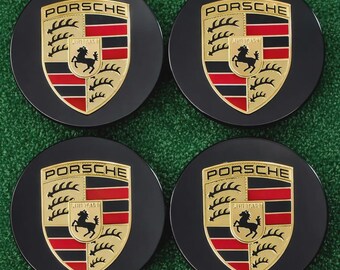 76mm Black Porsche Wheel Center Caps – OEM Style Hub Caps Set of 4