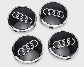Audi Wheel Center Caps Set of 4 Black Chrome Logo Hub Caps | 59mm