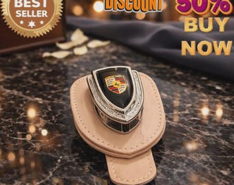 Leather Emblem Keychain – Light Cream Car-Inspired Shield Design Automotive Accessory Gift