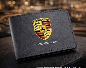 Porsche Lovers Grey Suede Bifold Wallet Leather Car accessory (10.5 cm x 8 cm)