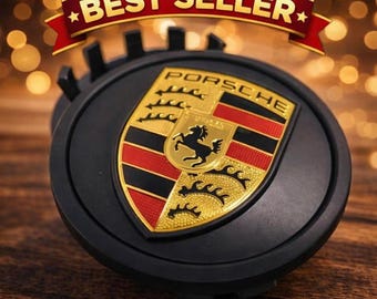Porsche Matte Black Wheel Center Cap 76mm – Luxury Hub Cover with Gold Crest