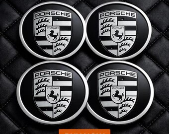 4 Porsche Black Crested Caps for a Luxe Look 76 MM