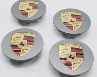 4 Porsche Silver Center Caps Concave 76mm Royal Crest 992 cayenne ,911, Carrera