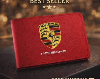 Red Suede Bifold Wallet – Porsche Car Accessory (10.5 cm x 8 cm)