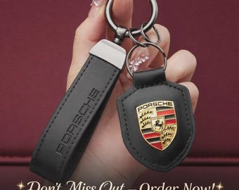 Porsche Leather Keychain – Car Crest Key Ring | Luxury Automotive Gift for Porsche Owners
