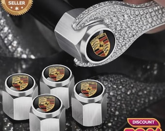 5 Pcs Porsche Silver Valve Aluminum Stem Caps with Colored Crest Set 99104460267