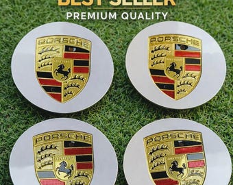 Porsche Wheel Center Caps 76mm – Silver OEM Style | Set of 4 Replacement Rim Hubs