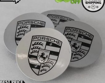 4 PCS Porsche Center Caps 76mm | Gray & Black Finish Wheel Hub Caps