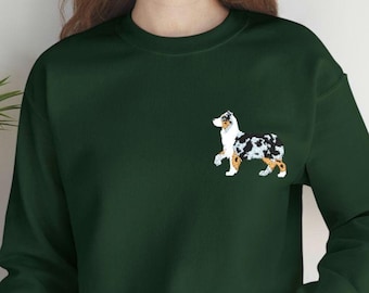 オーストラリアンシェパードドッグ ブルーマール刺繍 ユニセックス スウェットシャツ | ペット用スウェットシャツ | 犬用スウェットシャツ