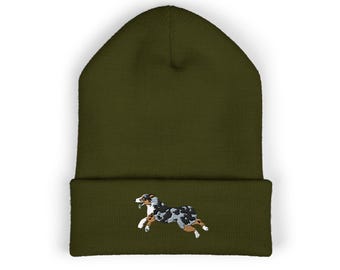 Running Australian Shepherd Beanie | Embroidered Cuffed Beanie
