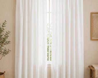 Cortinas para dormitorio, blancas, 100% algodón, con bolsillo para barra, tamaños personalizados.