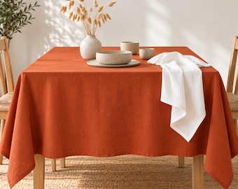 Rust Orange Cotton Tablecloth, Soft Solid Dining Cover, Reusable Kitchen Decor