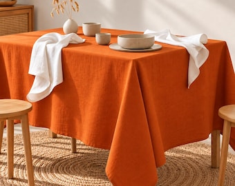 Burnt Orange Cotton Tablecloth, Soft Solid Dining Cover, Handmade Kitchen Linen