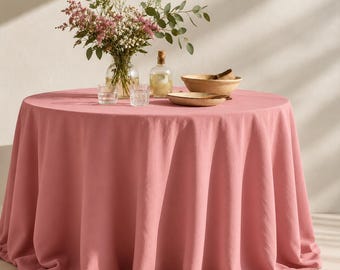 Pink Cotton Tablecloth, Soft Solid Dining Cover, Handmade Kitchen Linen