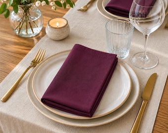 Dark Plum Cotton Napkins, Reusable Washable Dining Decor