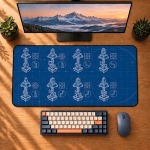 Mechanical Blueprint Schematics Desk Mat