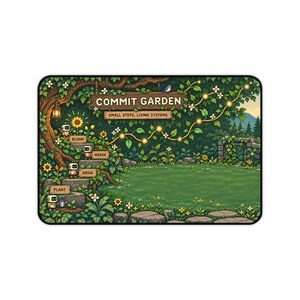 Commit Garden bureauonderlegger, Git programmeursmuismat, pixel art codeerwerkplek, cadeau voor software-engineers afbeelding 2